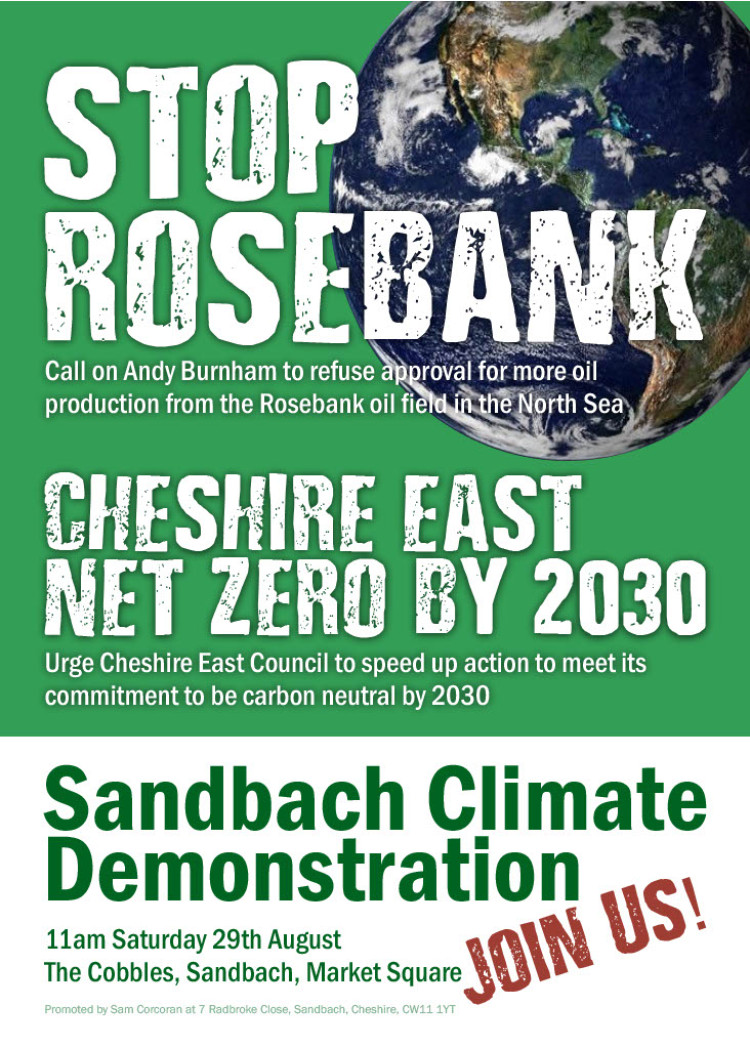 Campaigners fighting climate change are to stage a demonstrate in Sandbach tomorrow (Saturday). (Image: Sandbach Climate Change)  