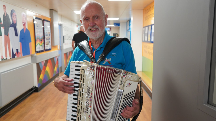 Accordion player John Jones has been raising money for East Cheshire NHS Charity and Macclesfield Hospital for 35 years (Credit: ECNHST)