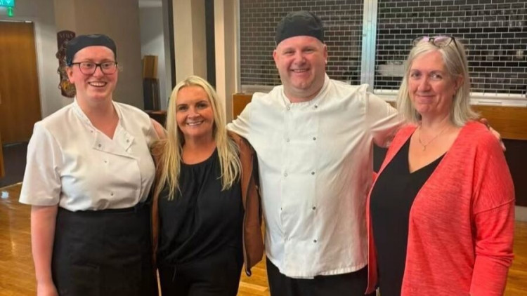 Winners with their managers (also previous competiton winners). Left to right: Lauren Carter,  Michelle Robinson (assistant head chef), Owen Stafford, Erica Roberts (support services manager - patient and retail catering) (Image - Stockport NHSFT)