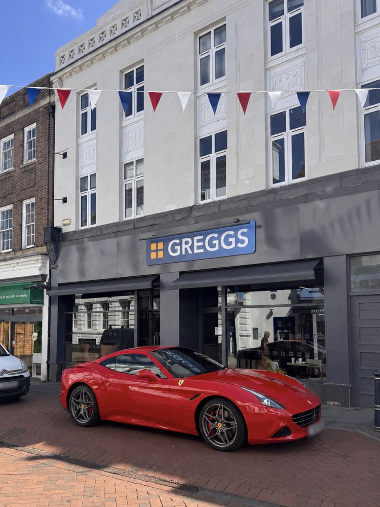 Ferrari outside Gregg’s in Hitchin 