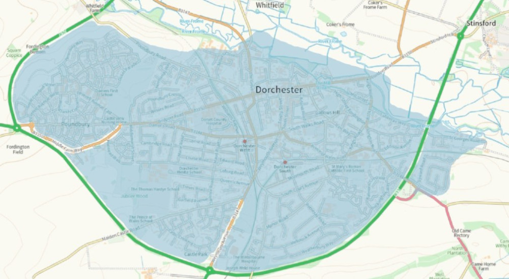 The town area where a blanket 20mph limit is proposed.