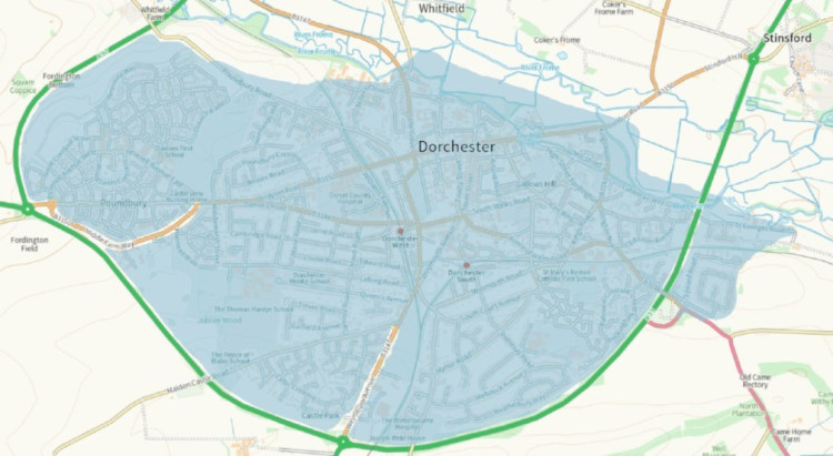 The town area where a blanket 20mph limit is proposed.