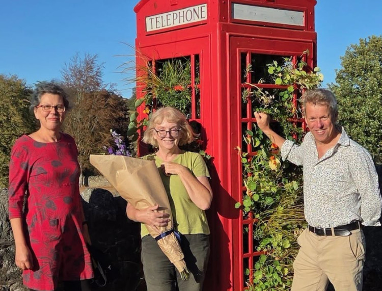  Mary Barnes has been thanked by Shepton Mallet Town Council for spending two years caring for the phone box garden on Charlton Road. (Photo: SMTC) 