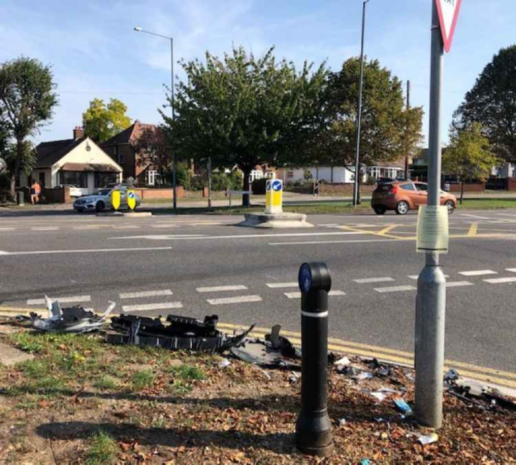 Debris from one of many accidents at the junction
