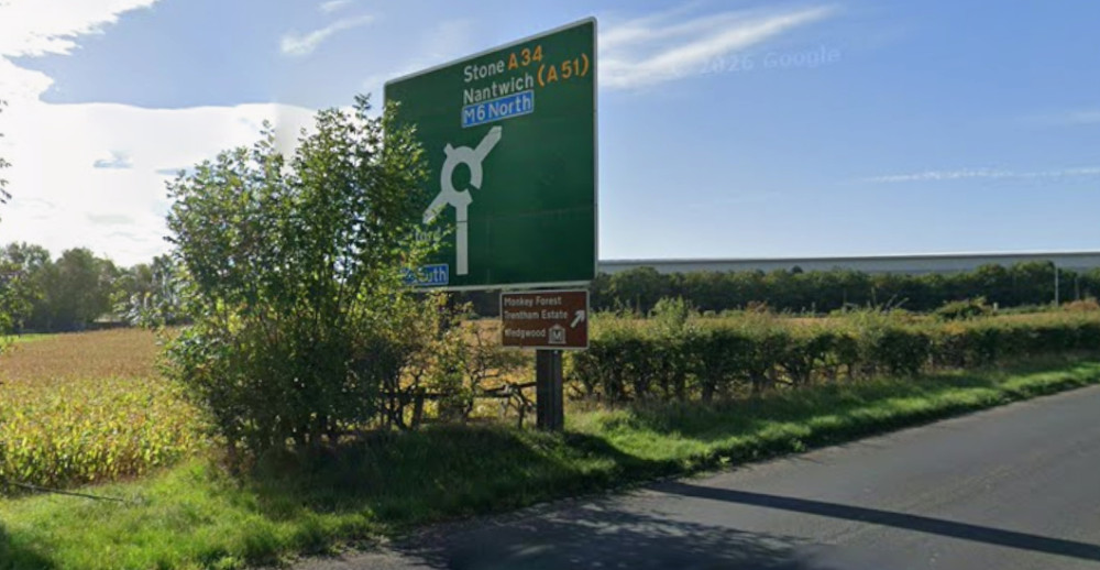 The A51 at Stone showing where the proposed new Lidl store could be built (image via Google)