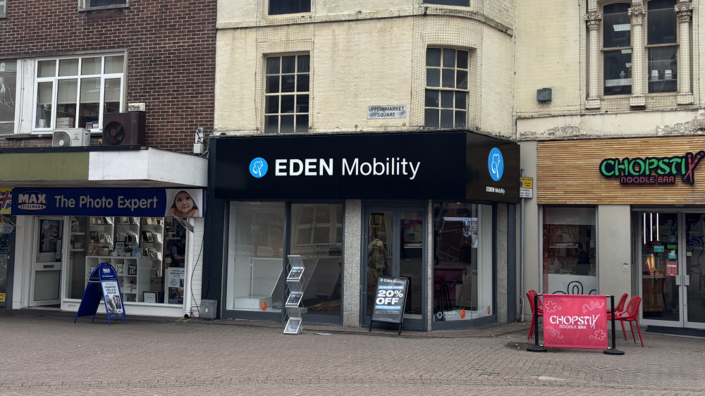 Signs for Eden Mobility have gone up in Upper Market Square, Hanley (image via Nub News)