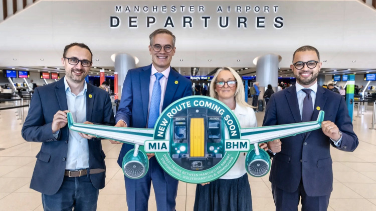 L-R: Simon Elliott (TfGM), Chris Woodroofe (Manchester Airport), Denise Wetton (GBR West Midlands) and Adam Jogee MP (Image supplied)
