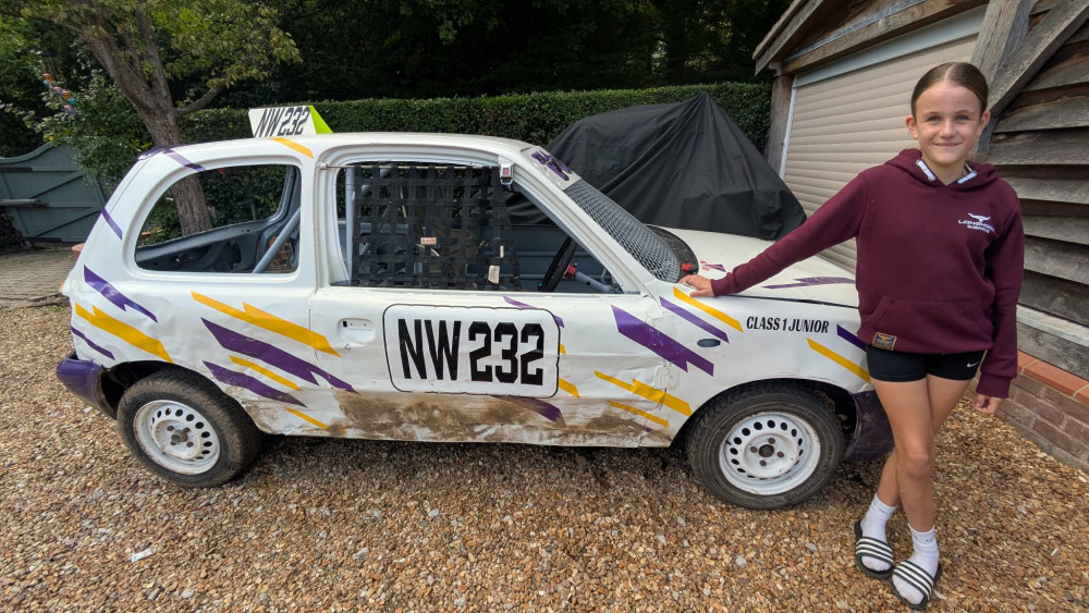 Twelve-year-old Isla Fern with her converted Nissan Micra which she uses for Autograss racing. (Photo: Nub News)