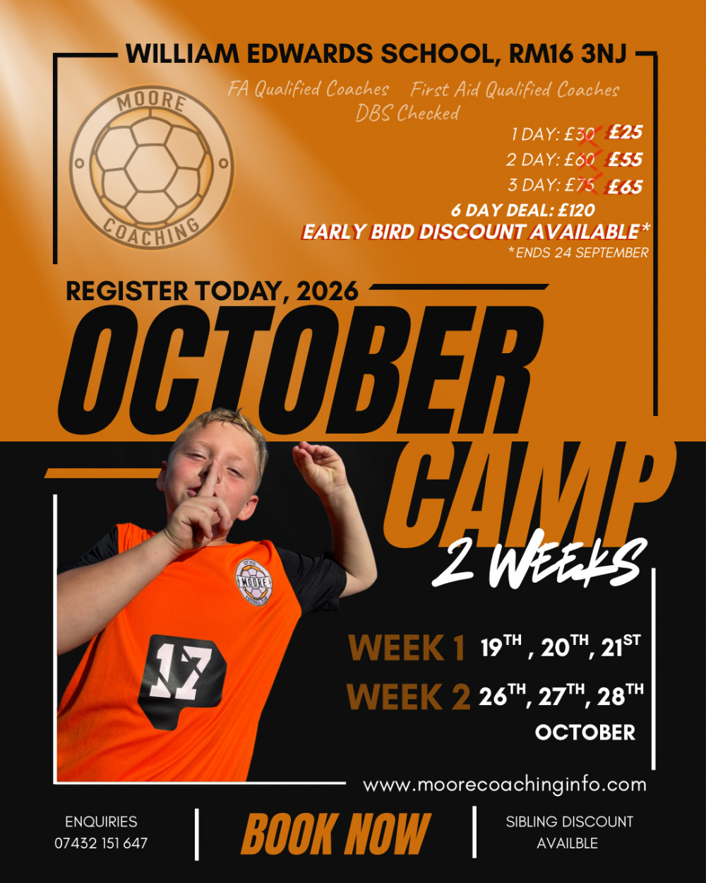 OCTOBER FOOTBALL CAMP + EVENING TRAINING 