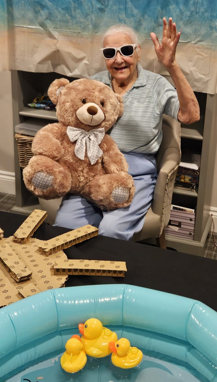 Resident Doreen had fun at Crandon Springs Care Home’s Memory Lane seaside experience.