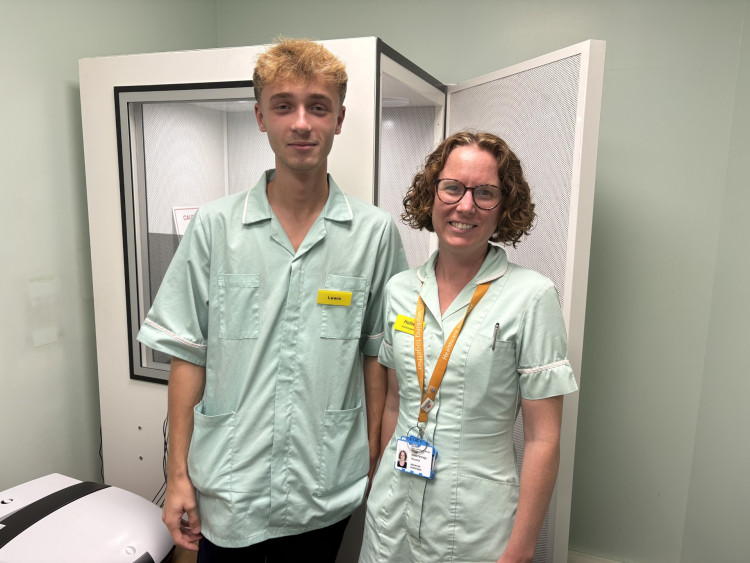 Award winner Lewis Stjepic-Hill with Hollie Partridge - Chief Audiologist at Basildon Hospital