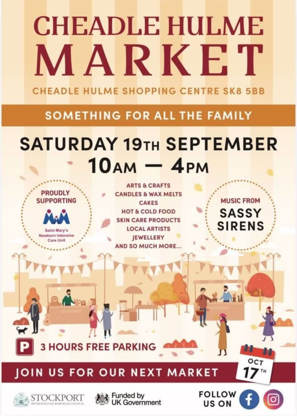 A market featuring food, gifts, live music and more is coming to Cheadle Hulme this Saturday. 