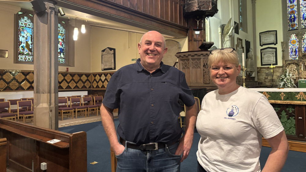 Paul Kearton and Sara Adams at Stoke Minster (image via Nub News)