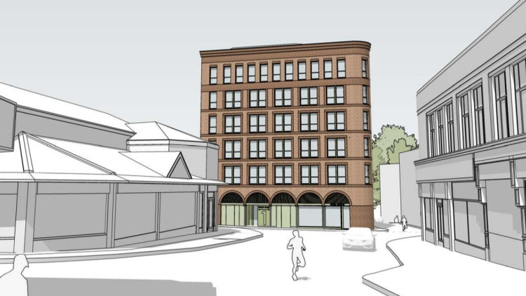 Stockport Council will make a decision on plans for a new six-storey apartment block in Tiviot Dale this week (Image - Ollier Smurthwaite Architects)