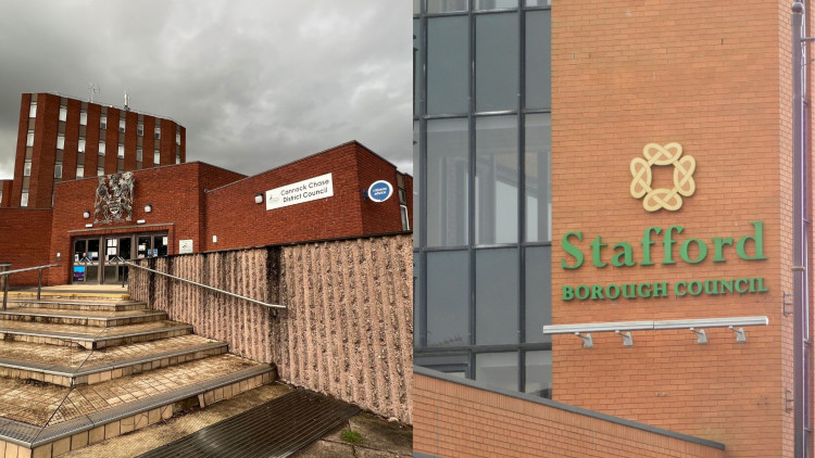Cannock Chase District Council (Left) ,Stafford Borough Council's Civic Centre (Right)- (images via Kerry Ashdown)