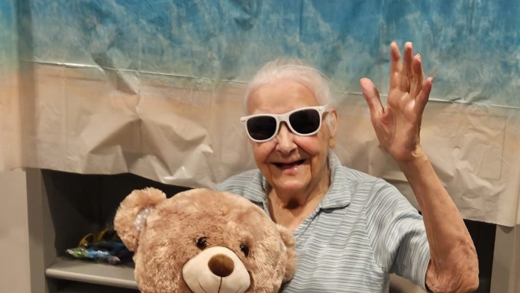 Resident Doreen had fun at Crandon Springs Care Home’s Memory Lane seaside experience.