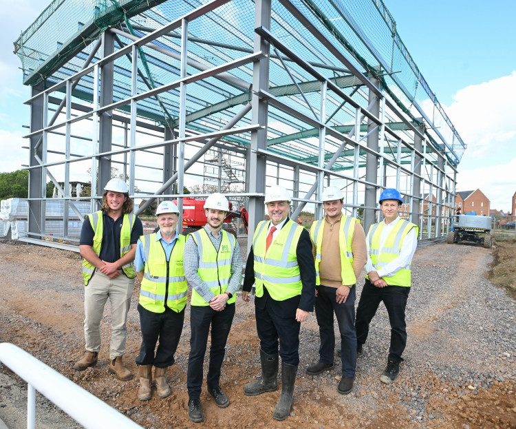  From the left, Ryley Clarke Walls (E Manton), Malcolm Vance (E Manton), Rob Andrews (Warwickshire Property & Development Group), Cllr James Crocker (Warwickshire County Council), Sam Forster (Avison Young) and Ian Clorley (E Manton) at Greville Business Park (image supplied)