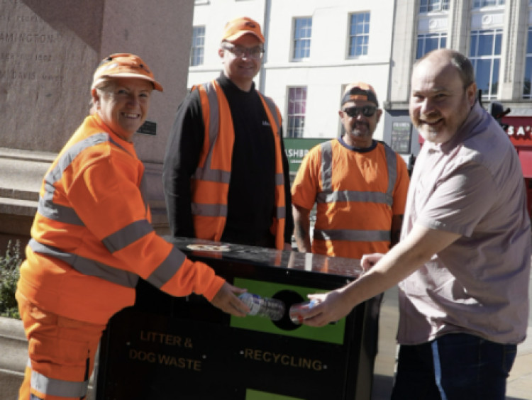 New dual recycling bins in the district including in Leamington have helped divert 800kg from landfill since June (image supplied)