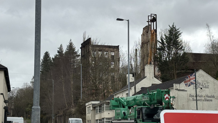 The mill during the demolition on Monday 30 March (image via Nub News)