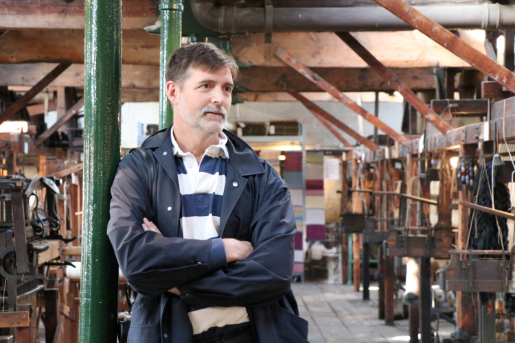 Great British Sewing Bee presenter Patrick Grant visited Macclesfield this week as part of the town's first Textile Week (Credit: Silk Museum)