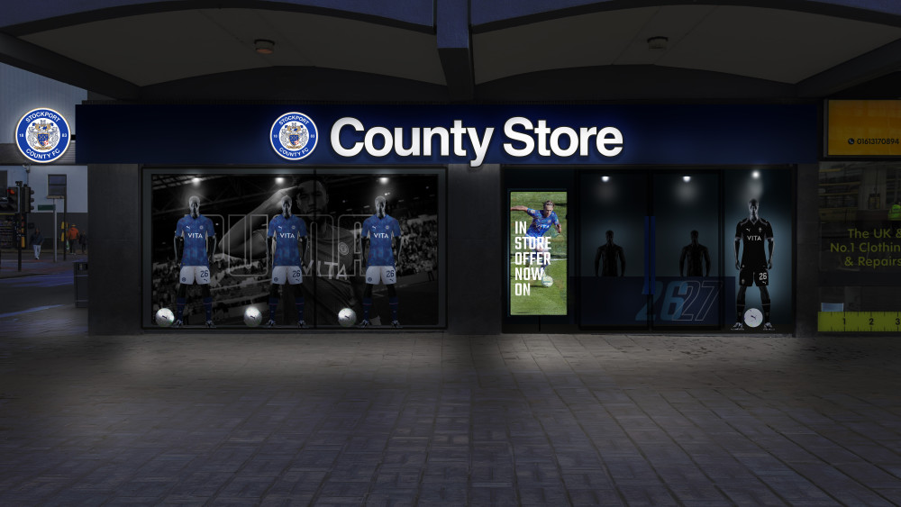 Stockport County is opening a new merchandise store at the front of the Merseyway Shopping Centre (Image supplied)