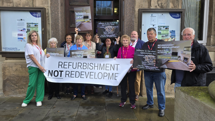 Some of the campaigners fighting to save the Bollington bungalows outside Macclesfield Town Hall before the planning meeting (Credit: LDRS)