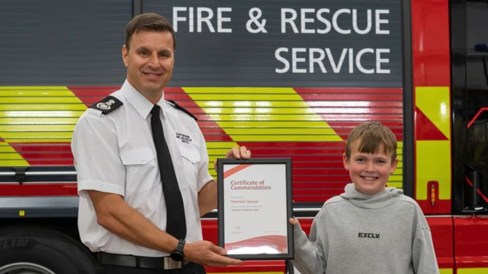 'His action demonstrated exceptional courage, responsibility and awareness' according to Chief Fire Officer, Glynn Luznyj (image via Staffordshire Fire and Rescue Service)