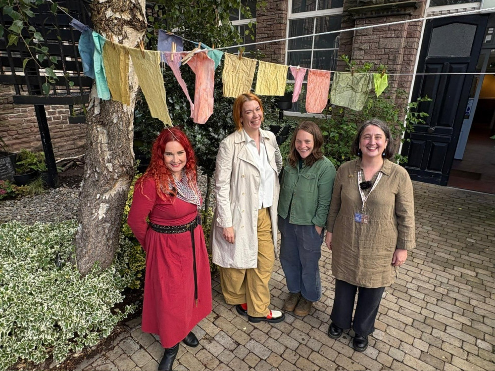  Becca Smith and Ailsa Holland, the artists behind the Macclesfield History Tapestry, welcomed the Gone Medieval podcast to Macclesfield during the inaugural Textile Week (Credit: Silk Museum)