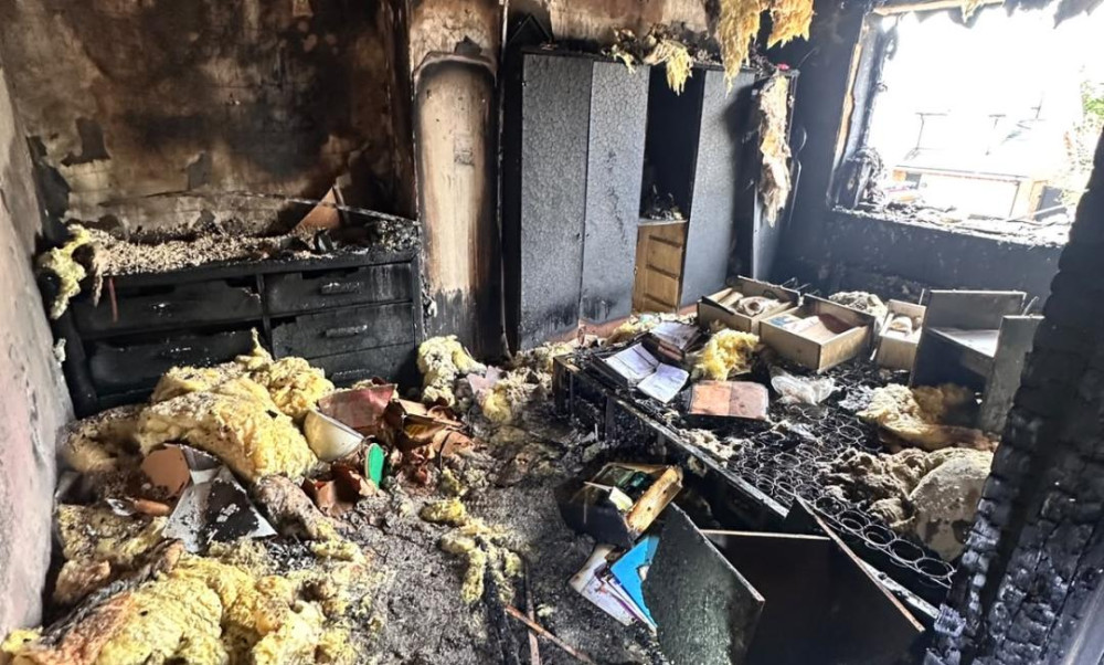 The gutted bedroom at a Corringham home where cause of the fire was an overloaded socket.
