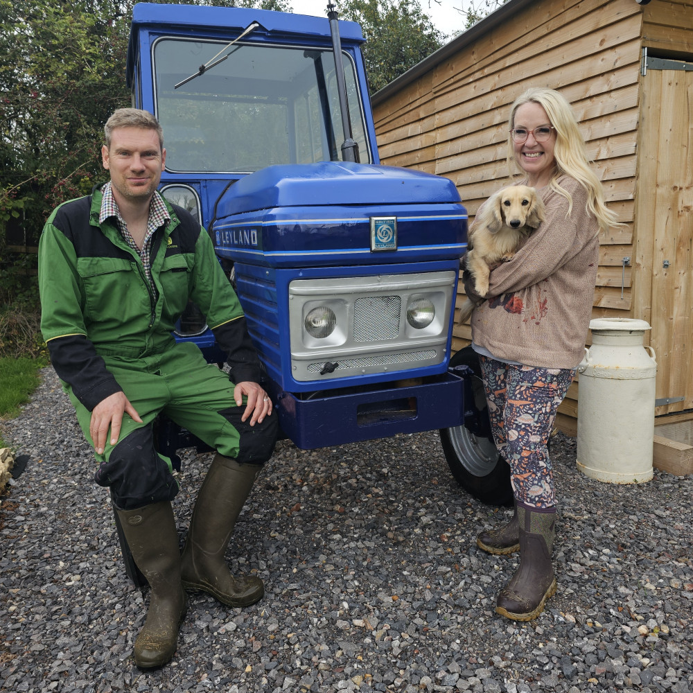 Tobias and Heather Wedgwood with Bertie and their Dacshund