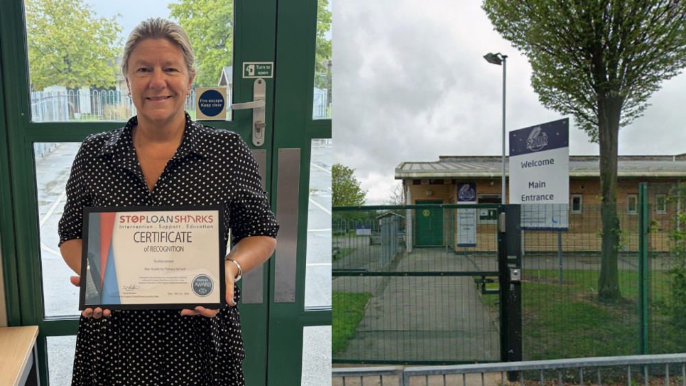 tar Academy Assistant Principal Caroline Lewis with the Stop Loan Sharks Award (Left image via Stop Loan Sharks / Right image via Google Street View)