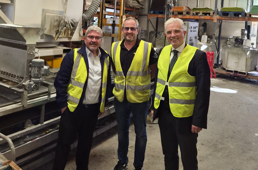 Councillors Nick Mannion and Michael Gorman either side of Thermmark's managing director Neville Robson (Credit: CEC)