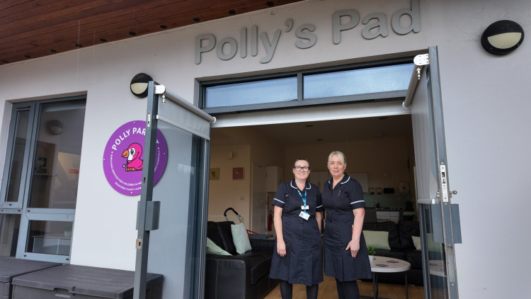 Kylie Locke (left), Interim Director of Nursing at Basildon Hospital, and Jerusha Murdoch-Kelly outside Polly’s Pad.