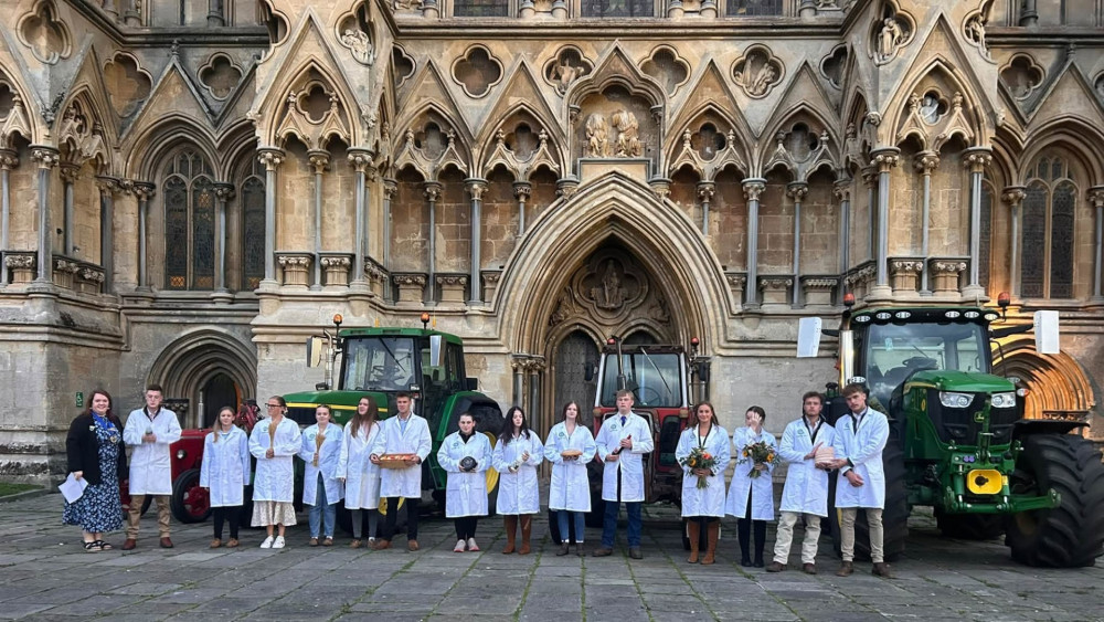 Somerset Young Farmers brought tractors and animals to Wells Cathedral for a harvest service. (Supplied) 