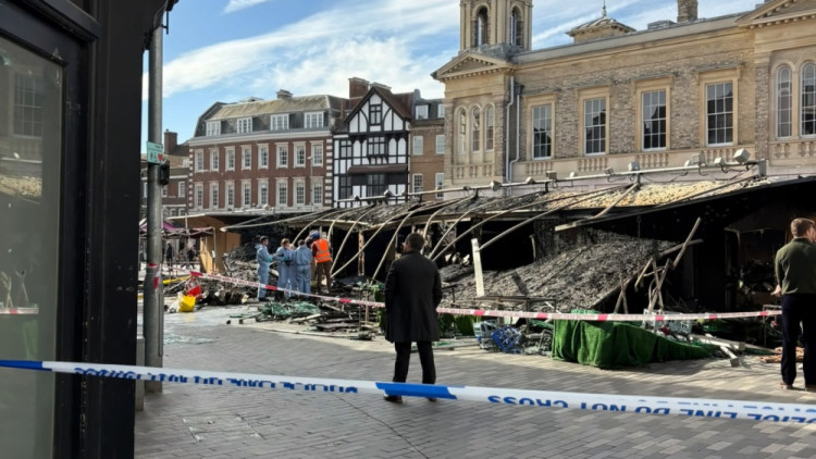 Several stalls at Kingston Market Place were destroyed in a fire on Tuesday (Credit: Nub News)