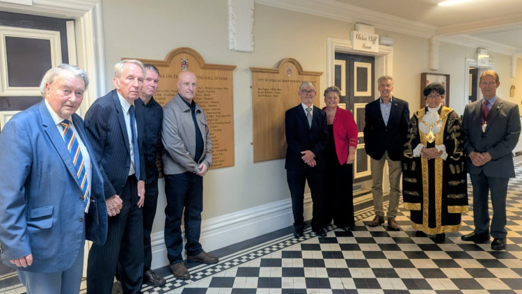 (Left to right) Nigel Johnson, Neil McPherson, Kieron McKinney, Gary Hall, Clive Dean, Tara Burndred, Dave Juggins, Cllr Joan Bell (Lord Mayor), Dennis Bell (Lord Mayor consort) (image via Stoke-on-Trent City Council)