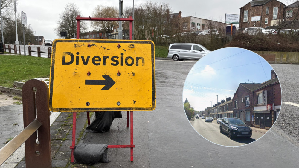 Drivers have been advised to allow extra time and follow diversion routes (main image via Nub News / inset image via Google Street View)