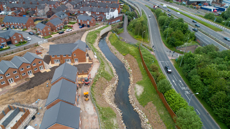 Restored river channel at the former Victoria Ground football stadium (image via Staffordshire Wildlife Trust)