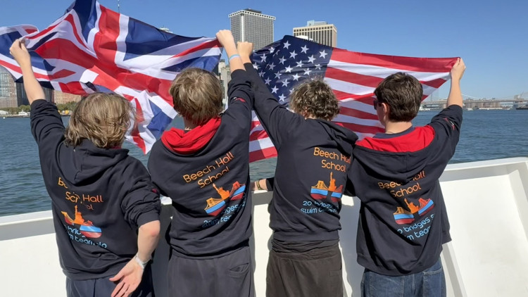 Five Beech Hall pupils recently completed the iconic 20 Bridges Swim Around Manhattan in New York (Credit: Supplied)