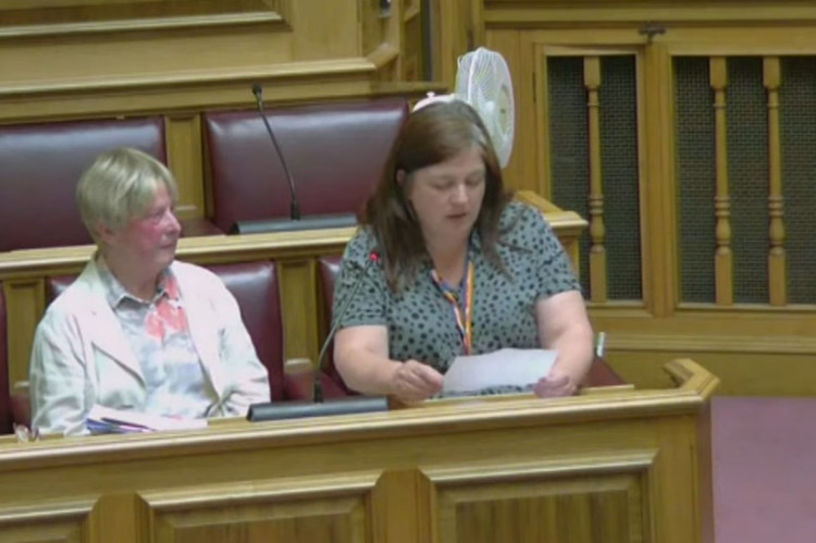 Unison Dorset branch secretary Becky Brookman, right, at a council meeting