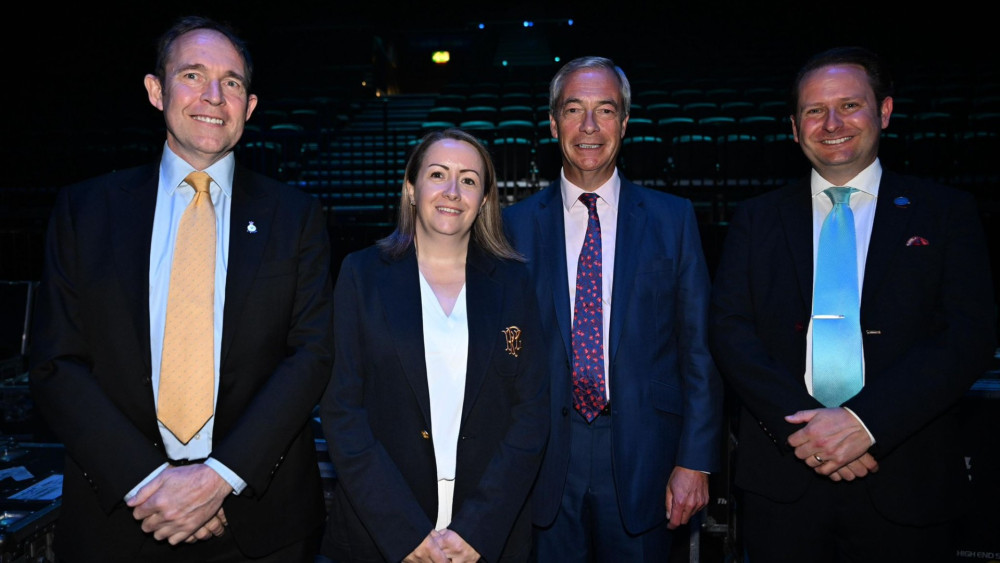 Solihull's new Reform councillors Michael Gough, Samantha Gethen and Alan Feeney pictured with Reform UK leader Nigel Farage (Picture: Michael Gough)