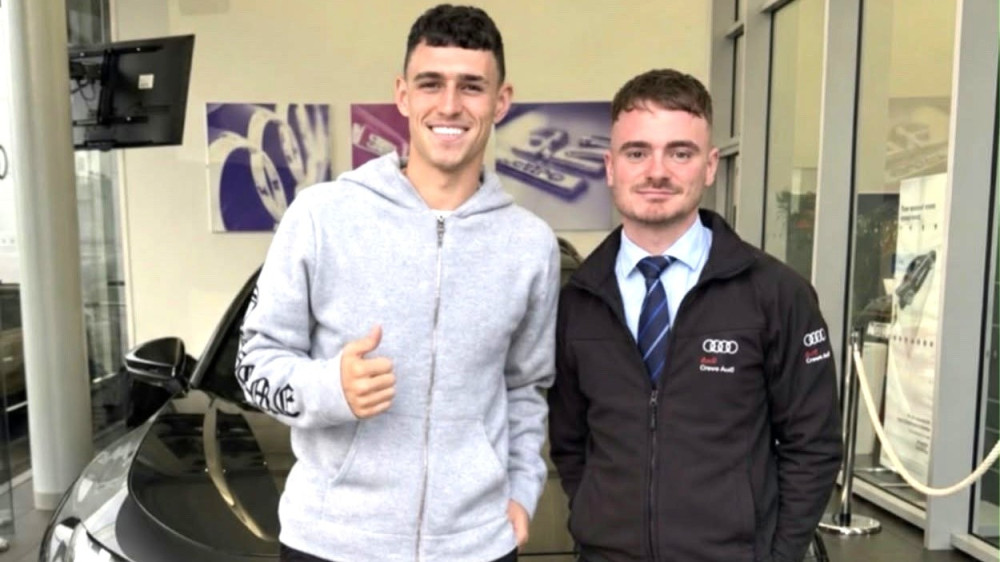 Phil Foden, 25, swapped the football pitch for Crewe Audi on Thursday 22 October (Photo: Swansway).