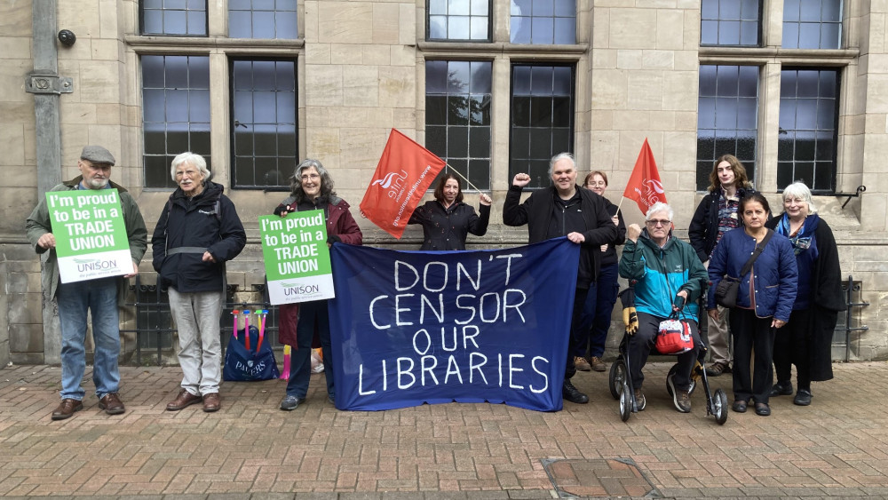 Protesters outside Stafford's County Buildings on October 22 (image via Kerry Ashdown)