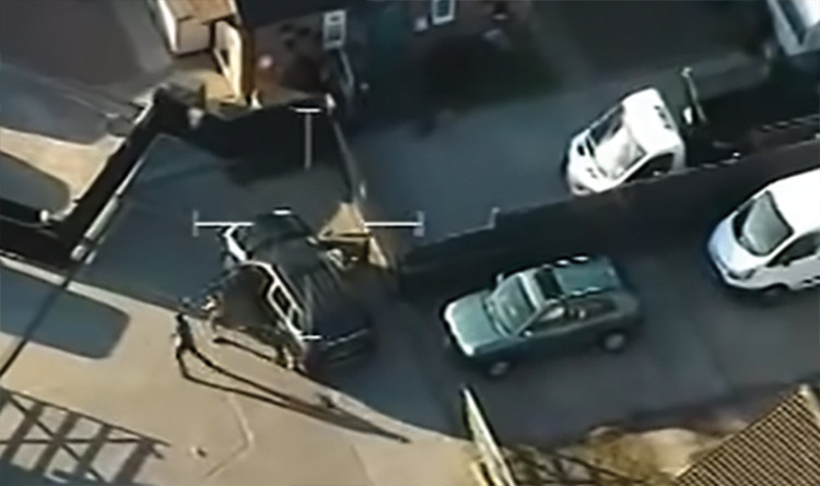 After being tracked by a helicopter, occupants fled the car.
