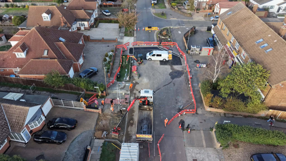 King Edward Drive is closed. Picture by Danny Parmenter (Essex Skyshots). 