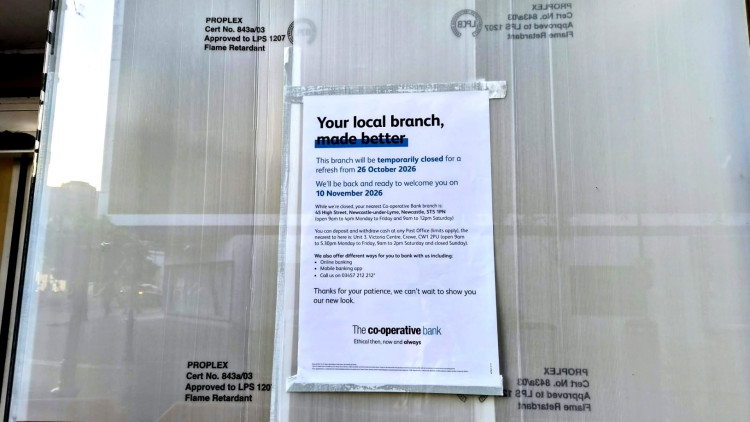 The Co-operative Bank, 3 Earle Street, closed on Monday 26 October to undergo a refresh, with the branch expected to reopen on Tuesday 10 November (Photo: Ryan Parker).