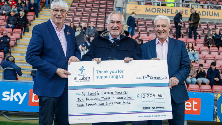 Crewe Alexandra FC has raised over £2,300 for St Luke’s Cheshire Hospice, after auctioning a limited run of ‘Crewe Aleksandr’ training gear (Photo: Crewe Alex).