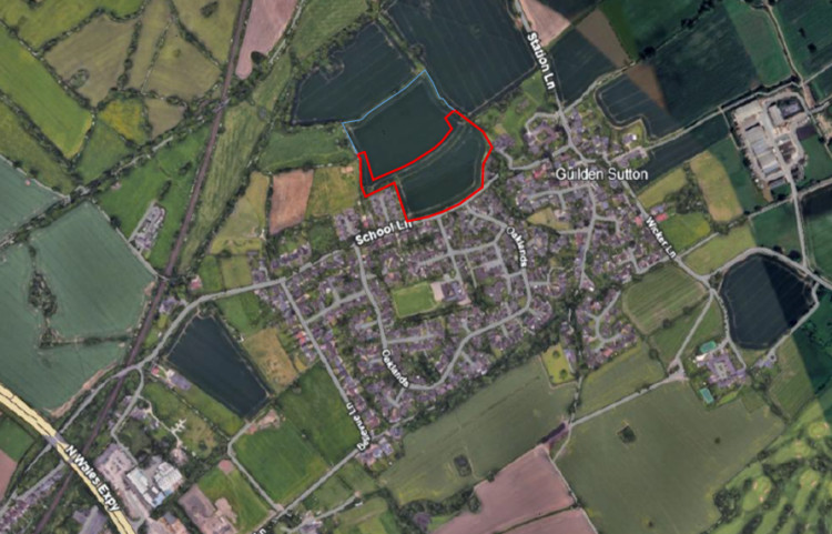 The council's planning committee will decide next week on an outline planning application for up to 90 homes on land off School Lane in Guilden Sutton (Image: planning documents)