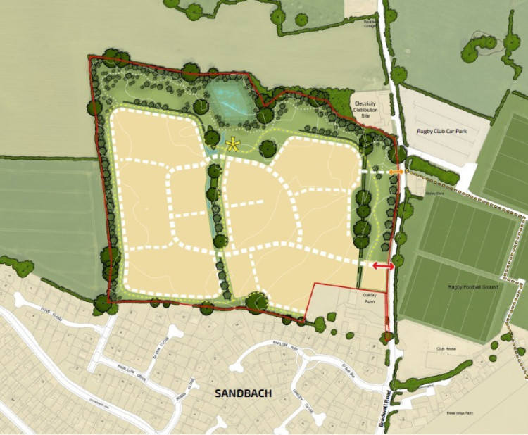 Cheshire East Council's strategic planning board approved the outline planning application for up to 180 homes on land west off Bradwall Road, Sandbach, located near Sandbach Rugby Club. (Image: FPCR Environment And Design, from planning docs)