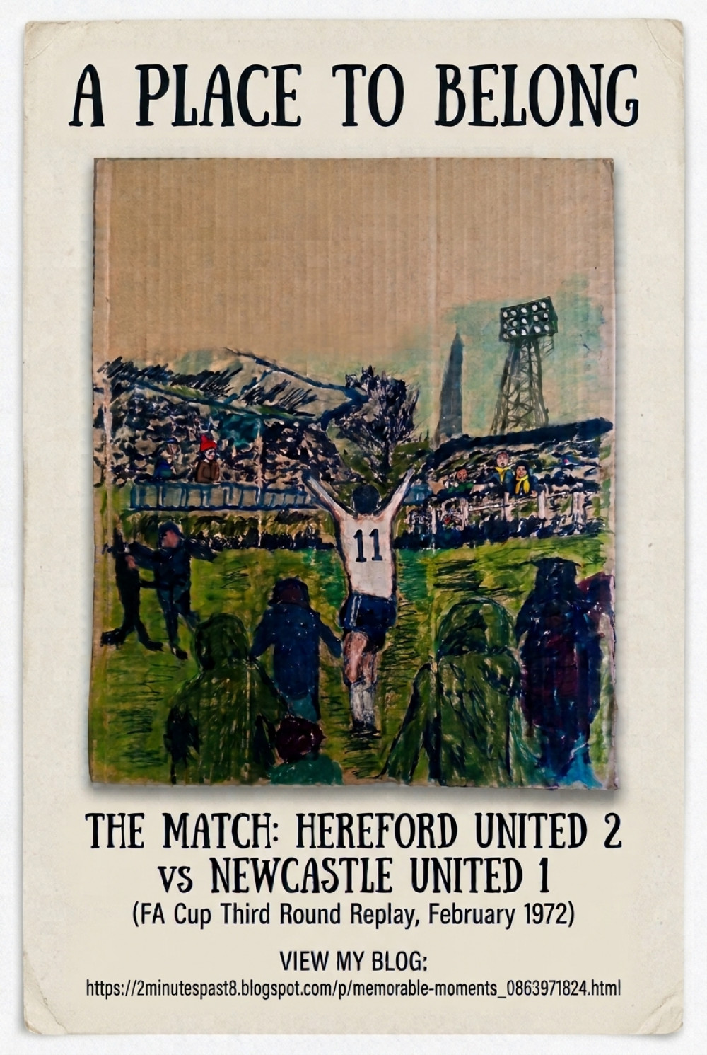 Shared memories, classic football history, and folk art. A quiet space to connect.  Read more: https://2minutespast8.blogspot.com/p/memorable-moments_0863971824.html